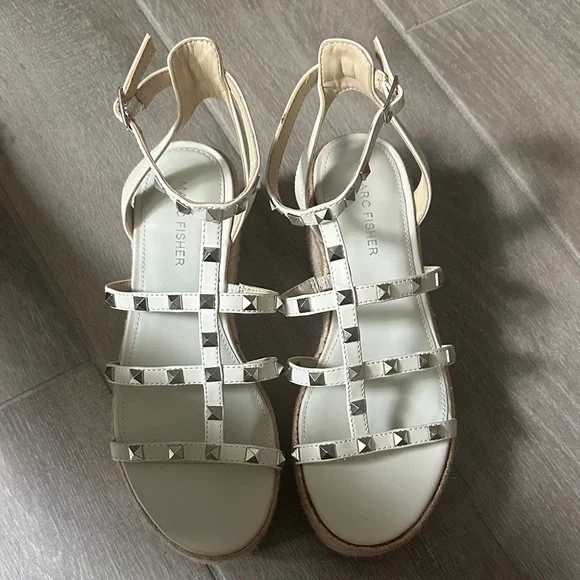 Marc Fisher Cream Studded Wedge Sandals - Picture 2 of 3